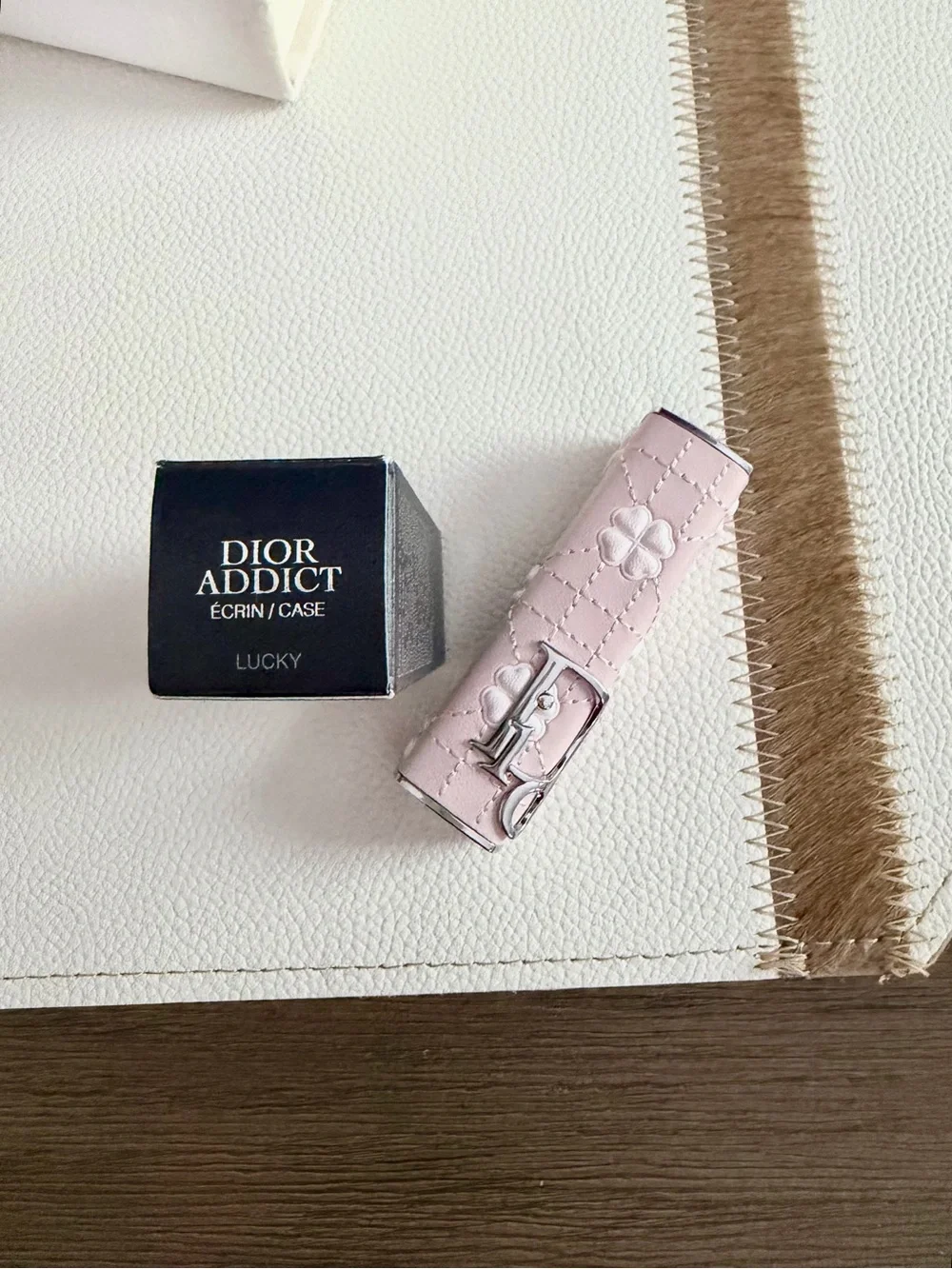Dior Pink Quilted Lipstick Case with Silver Hardware